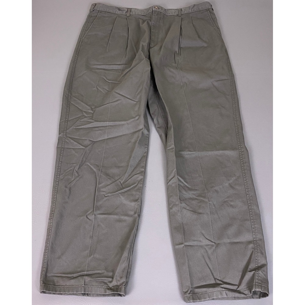 Lee Pants Men's 42x32 Pleated Front Chino Gray Relaxed Straight Leg 100% Cotton